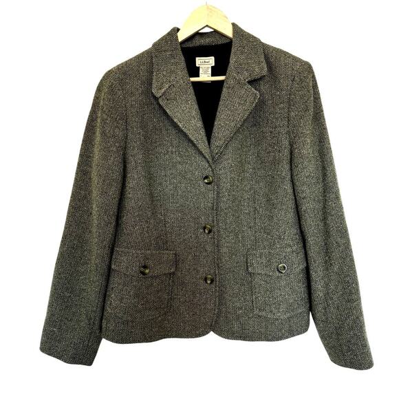 L.L. Bean Jackets & Blazers - L.L. Bean Wool Silk Green Herringbone Blazer Size Large Women's EUC